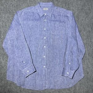 Brioni 100% Linen Button Down Shirt Blue Size 3XL Made in Italy